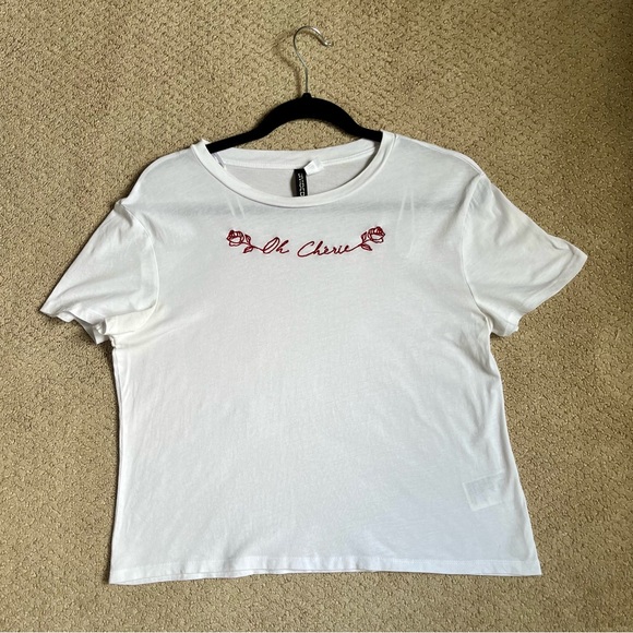 H&M DIVIDED Embroidered White Cotton T-shirt - Picture 3 of 5